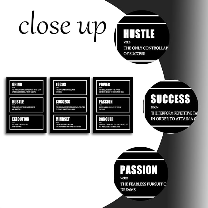 3 pieces Motivational Wall Decor Posters Inspirational Wall Art Framed Posters Canvas Pictures Prints Positive Artwork for Living Room Bedroom Office Wall Decor Stretched and Framed [60''W x 28''H]