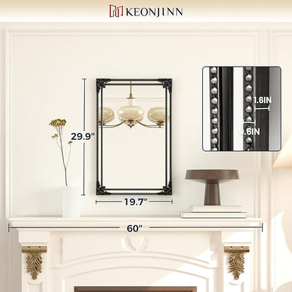 Keonjinn Vintage Mirror for Wall, 20" x 30" Antique Rectangular Black Mirrors with Metal Frame, Baroque Style Decoration for Mantle, Bathroom, Living Room, Fireplace, Bedroom, HD Shatterproof Glass