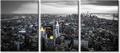 TUMOVO Manhattan, New York USA Downtown City Skyline Modern Artwork Wall Decor 3 Panel Skyscrapers Cityscape Pictures Bathroom Decor Wall Art Framed Ready to Hang (36" Wx16 H)