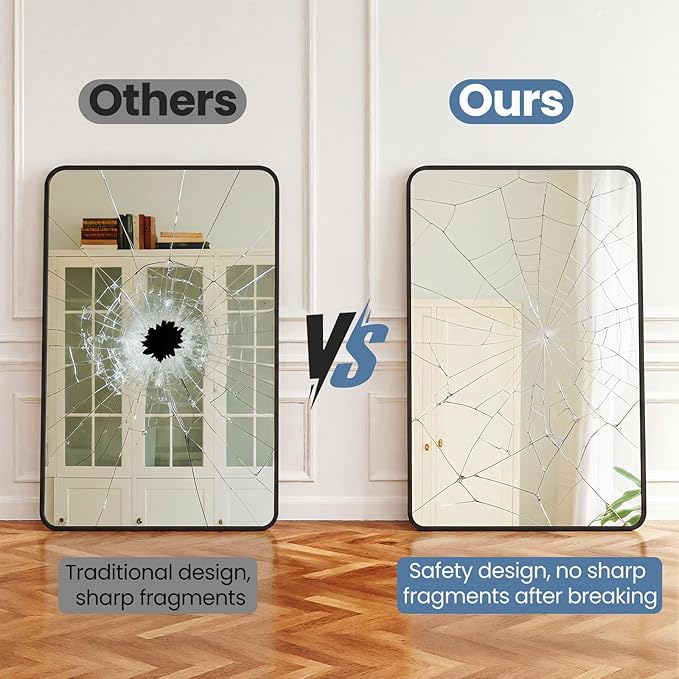 OLIXIS Bathroom Mirror for Over Sink, 48x30 Inch Wall Mount Mirror with Rounded Rectangle and Matte Metal Framed, Modern Wall Vanity Mirror for Home Decor, Living Room, Bedroom, Black