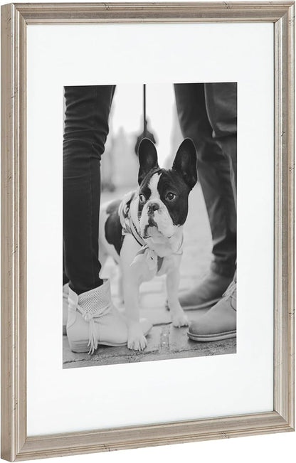 Kate and Laurel Adlynn Rectangle Picture Frame Set of 4; 11 x 14 matted to 8 x 10; Silver; Glam Four-Piece Frame Set for Gallery Wall Frame Set in Living Room Wall Decor