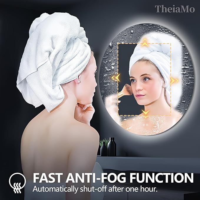 Round LED Mirror for Bathroom, 24" Circle Frameless Backlit Mirror with Lights, Wall Mounted Vanity Mirror, 3 Colors, Dimmable, Anti-Fog, IP65 Waterproof, Memory Function, UL Listed