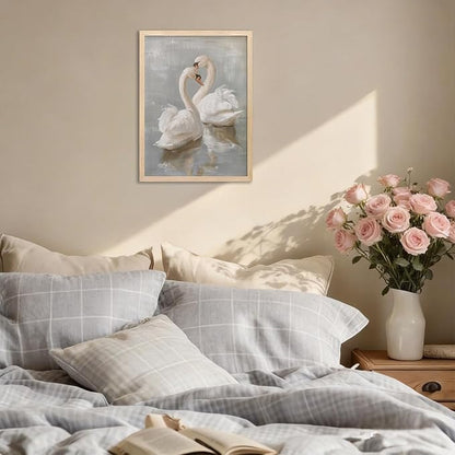 Vintage Framed Swan Canvas Wall Art Country Farmhouse Retro Romantic Animal Painting Picture Wall Decor Bathroom Watercolor Classical Poster Print Artwork for living Room Bedroom Home 8x10 inch