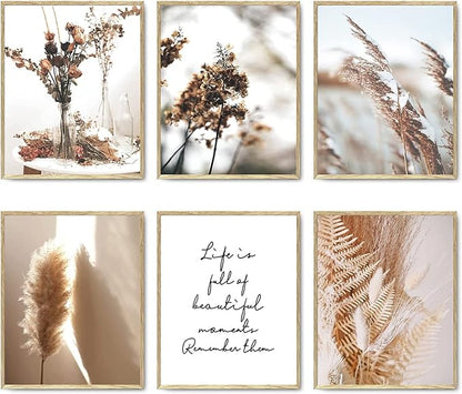 HoozGee Botanical Wall Art Prints Set of 6 Canvas Art Wall Decor Print Nature Pictures Reed Dried Flower Plant Wall Poster Print Home Decor for Living Room Decor (11"x14" UNFRAMED)