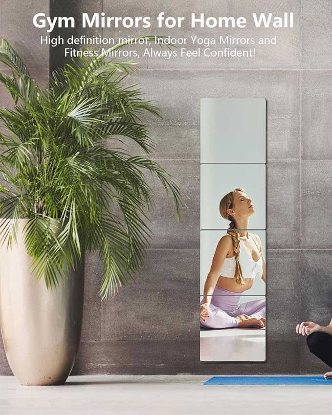 Unbreakable Mirror Tiles,1PCS 8”x8” Peel And Stick on Mirror for Wall Mirrors Decorative, Toddlers for Kids Bedroom,Plastic Gym Frameless Door Small Adhesive Mirrors for Classroom Decor Stickers