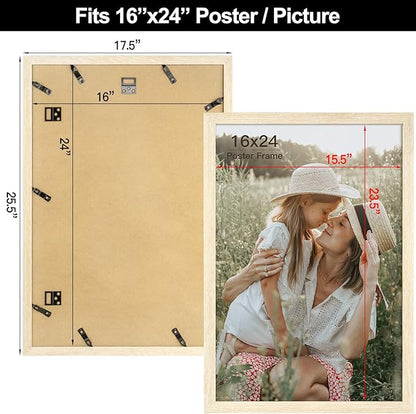 Momentworth 16x24 Frame Set of 3, Natural Wood Grain 16x24 Poster Frame for Gallery Wall Mounting (3 Pack,Natural)