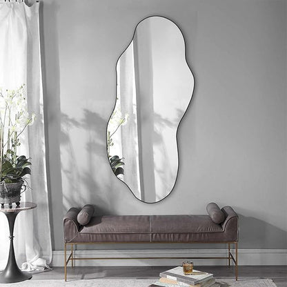 POZINO Irregular Frameless Wall Mirror, 47.2"x21" Asymmetrical Aesthetic Mirror, Modern Organic Shape Decorative Mirror for Living Room Bedroom Entryway Hallway, Horizontal or Vertical Hanging