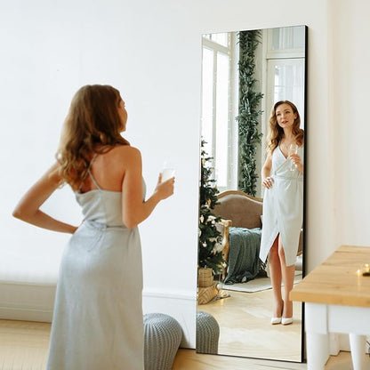Kosmonia 58x18 Frameless Full Length Silver Coating Mirror w/Distortion Free, HD Reflection &Anti Desilvering, Tempered Glass, Easy Setup w/Stand, Wall/Standing