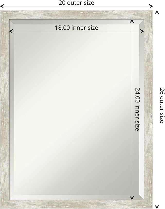 Amanti Art Silver Bathroom Mirror for Over Sink, 26x20 Crackled Metallic Narrow Rectangle Vanity Mirror, Medium Casual Frame, Hangs Horizonally and Vertically, Bathroom Wall Decor, Beveled Edge