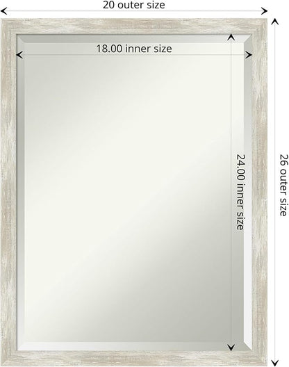 Amanti Art Silver Bathroom Mirror for Over Sink, 26x20 Crackled Metallic Narrow Rectangle Vanity Mirror, Medium Casual Frame, Hangs Horizonally and Vertically, Bathroom Wall Decor, Beveled Edge