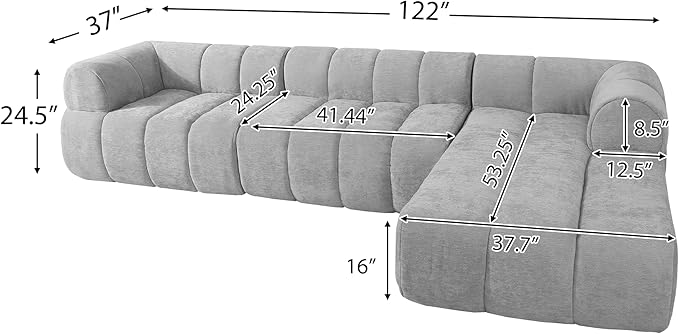 Christopher Knight Home Mania 122" Modular L-Shape Sofa Couch with Chaise Lounge, Modern Sectional Sofa Set for Living Room, Boucle Fabric Upholstered Cloud Couch with Deep Seat, Gray