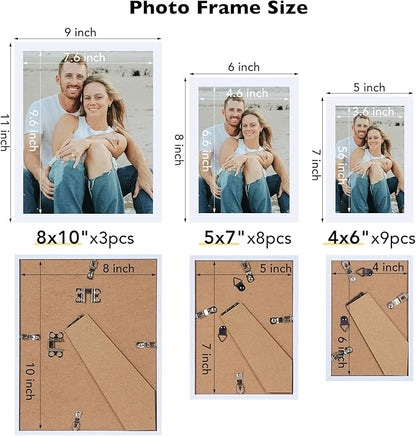 20 Packs Picture Frames Collage Wall Decor for Wall Hanging or Tabletop Display, Gallery Wall Frame Set for Family, Multi Sizes Photo Frames Collage Including 3Pcs 8x10, 8Pcs 5x7, 9Pcs 4x6, White