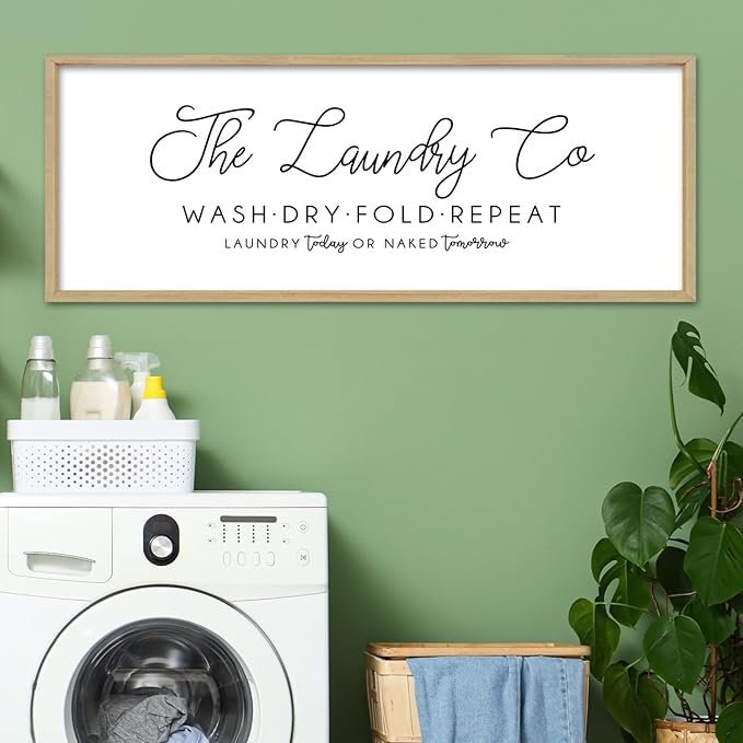 Laundry Room Wall Decor 32"×12" Laundry Today Or Naked Tomorrow Sign Wash Dry Fold Repeat Large Funny Farmhouse Vintage Quote Humorous Hanging Art (Wood)