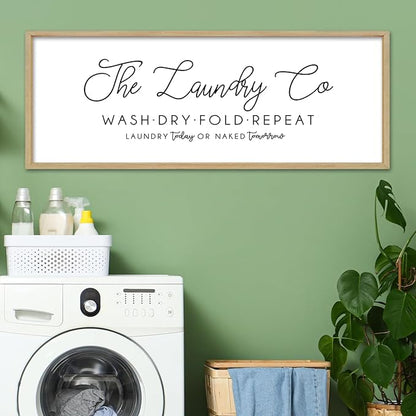 Laundry Room Wall Decor 32"×12" Laundry Today Or Naked Tomorrow Sign Wash Dry Fold Repeat Large Funny Farmhouse Vintage Quote Humorous Hanging Art (Wood)