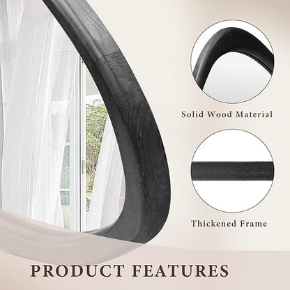 48''x22'' Asymmetrical Mirror with Wood Frame Black, Small Irregular Wall Mirror Odd Shaped, Mid Century Modern Mirror Decor for Bedroom Living Room Entryway Hall