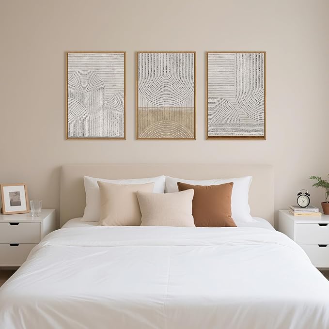 Aryroi Large Neutral Spiral Circles Framed Canvas Wall Art,Boho Beige Geometric Wall Decor,Modern Abstract Arch Artwork,Mid Century Minimalist Art Print for Living Room,Bedroom,Office- 16"x24"x3