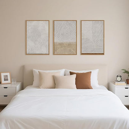 Large Neutral Spiral Circles Framed Canvas Wall Art,Boho Beige Geometric Wall Decor,Modern Abstract Arch Artwork,Mid Century Minimalist Art Print for Living Room,Bedroom,Office- 24"x36"x3