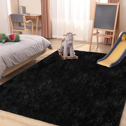 Puremy Black Rug, 6x9 Area Rugs for Living Room, Soft Plush Area Rugs for Bedroom, Non-Slip Indoor Carpet for Nursery, Study Room, Kids Room, Room Decor