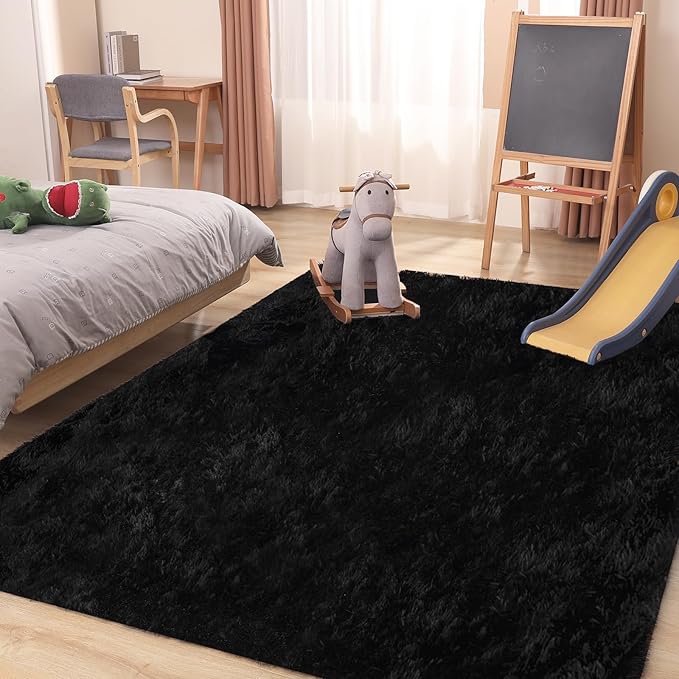 Puremy Black Rug, 8x10 Area Rugs for Living Room, Soft Plush Area Rugs for Bedroom, Non-Slip Indoor Carpet for Nursery, Study Room, Kids Room, Room Decor