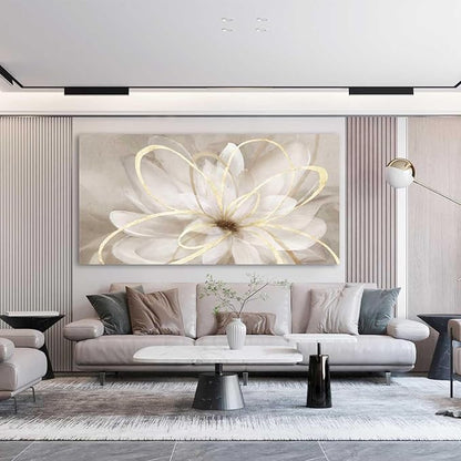 Kureful Large Painting Flower Canvas Wall Art for Living Room 30"x60" Gold Wall Decor Line Art Picture Wall Decor for Girls Bedroom Dining Room Kitchen