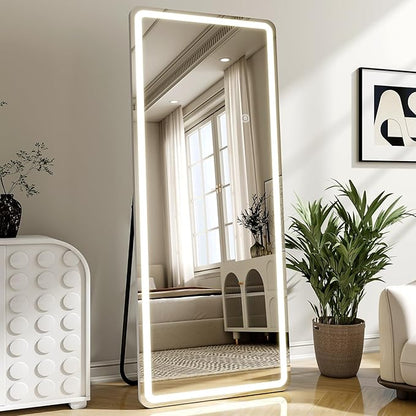 LED Full Length Mirror Floor Mirrors with Dimming &3 Color Lighting 26 x 68 Inch LED Mirrors Full Body with Stand for Bedroom Dressing Room Rect