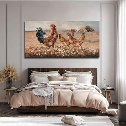 Chicken Pictures Wall Art Flower Pictures Wall Artwork Brown Wall Decorations for Living Room Dining Room Office 29×58 Inches Ready To Hang