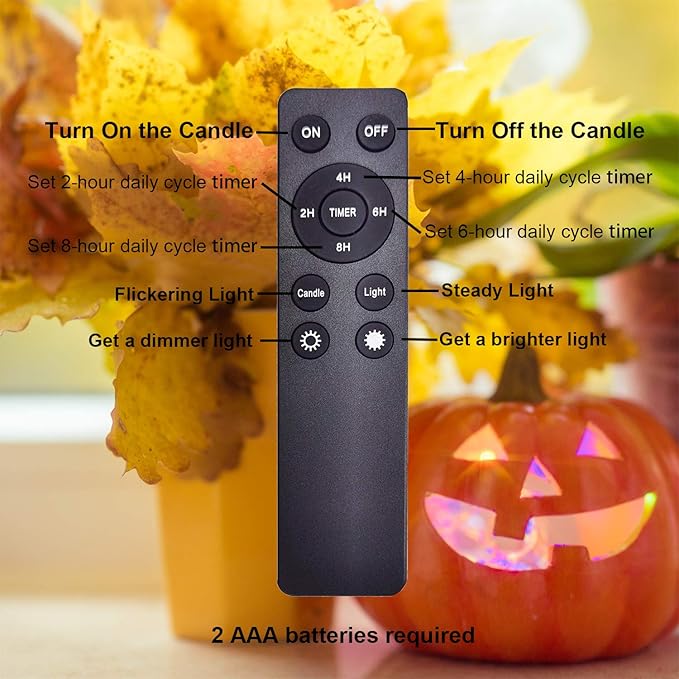 1 Pack Halloween Pumpkin Light with Remote and Timer Big Battery Operated LED Decorative Bright Flickering Flameless Candle Set Bulk for Jack-O-Lantern Décor Party Home Christmas Decorations, White