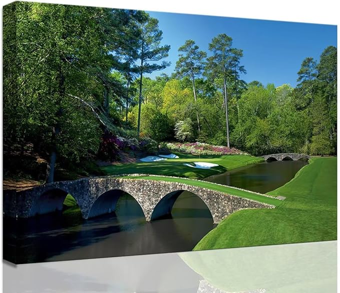 chenchenArt Augusta National Golf Course Wall Art - Augusta Golf Course 12th Hole Wall Art for Living Room Bedroom Bathroom Home Decorations Golf Art Canvas Prints Framed Ready to Hang(18''H x 24''W)