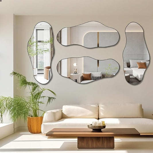 Irregular Frameless Mirror, 47.2"x21.4" Asymmetrical Aesthetic Wall Mirror, Modern Organic Shape Mirrors for Living Room Bedroom Entryway Hallway, Horizontal or Vertical Hanging