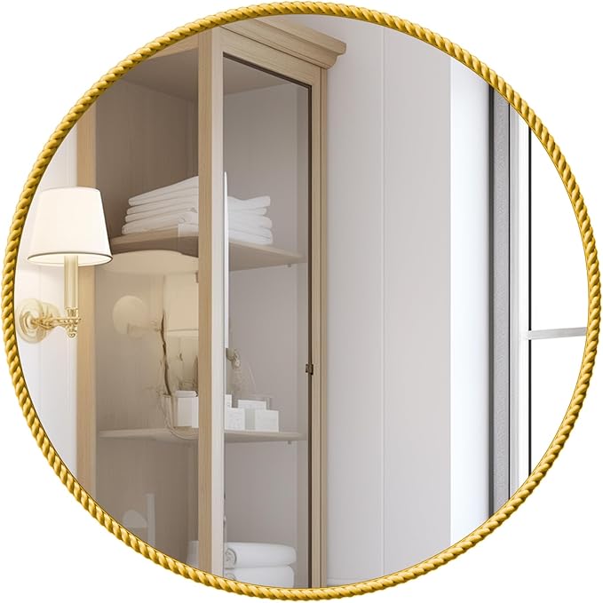 PROHOMEWARE Gold Round Bathroom Mirrors, 40 inch Circle Wall Mounted Hanging Mirror for Entryway, Living Room, Hallway, Bathroom, Bedroom