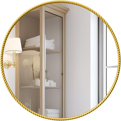 PROHOMEWARE Gold Round Bathroom Mirrors, 40 inch Circle Wall Mounted Hanging Mirror for Entryway, Living Room, Hallway, Bathroom, Bedroom