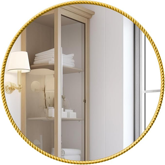 PROHOMEWARE Gold Round Bathroom Mirrors, 40 inch Circle Wall Mounted Hanging Mirror for Entryway, Living Room, Hallway, Bathroom, Bedroom
