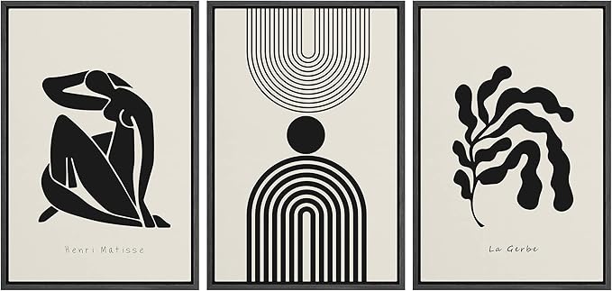 SIGNLEADER Framed Canvas Print Wall Art Set Duotone Matisse Dancer Flower Plant Collage Abstract Shapes Illustrations Modern Art Boho Decorative for Living Room, Bedroom, Office - 24"x36"x3 BLACK