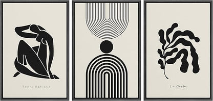 SIGNLEADER Framed Canvas Print Wall Art Set Duotone Matisse Dancer Flower Plant Collage Abstract Shapes Illustrations Modern Art Boho Decorative for Living Room, Bedroom, Office - 24"x36"x3 BLACK