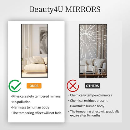 Beauty4U 59" x 16" Full Length Mirror with Stand & Wall Mount, HD Tempered Glass Full Body Mirror for Bedroom, Living Room, Dressing Room, Black Aluminum Frame