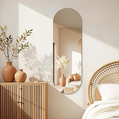 Niccy 48"×16" Frameless Oval Full Length Mirrors, Long Wall-Mounted Mirror for Living Room, 4mm Ultra-Clear Large Body Mirror, Explosion-Proof Hanging Wall-Mirror for Bathroom Bedroom Entryway