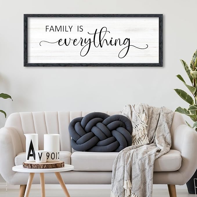 AuraPeak Family Is Everything Wall Decor Rustic Dining Room Sign for Horizontal Home Living Room Entryway Hallway Wood Hanging Plaque Wall Art Decoration (Black 40"×15")