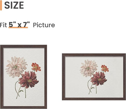 upsimples 5x7 Picture Frame Set of 3, Made of High Definition Glass for 5 x 7, Wall and Tabletop Display Thin Border Photo Frames for Home Decor, Brown