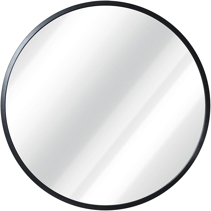 HBCY Creations Round Mirror, Black 20 inch Wall Mirror for Entryway, Bathroom, Living Room and More, Modern Minimalist Mirror for Both Rustic and Boho Design and Decor