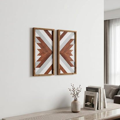 2Pcs Aztec Wood Wall Decor Southwest Nursery Kitchen Boho Cyan Black Wall Art Modern Vintage Geometric Farmhouse Rectangle Framed Hanging Signs Living Room Bathroom Decor