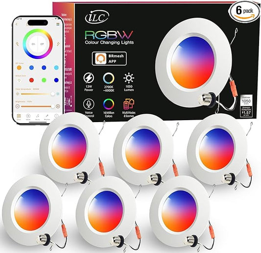 Retrofit LED Recessed Lighting 5/6 Inch, Color Changing, 13W Bluetooth APP Control, Color Temperature Tunable 2700K-6000K, ETL (6 Pack)