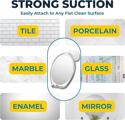 HONEYBULL Fogless Shower Mirror with Suction Mount & Swivel – Anti-Fog Acrylic Bathroom Mirror for Shaving – Built-in Razor Holder, Easy Install, Home Shower Accessory (Chrome)