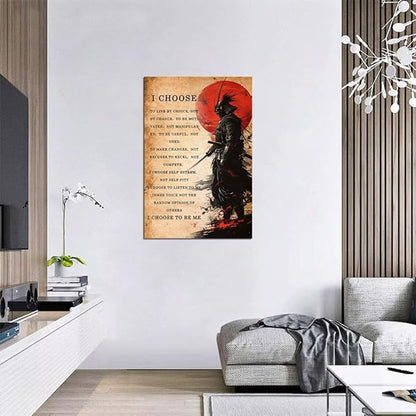 Japanese Samurai Wall Art Poster Motivational Quotes - I CHOOSE - Vintage Inspirational Pictures Canvas Prints Painting for Men Bedroom Living Room Office Japan Themed (28''W x 44''H)
