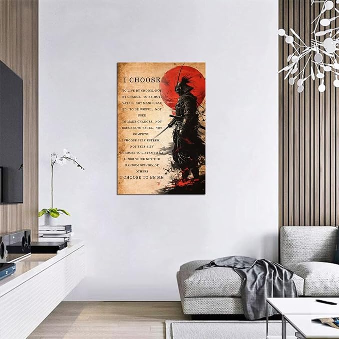 Japanese Samurai Wall Art Poster Motivational Quotes - I CHOOSE - Vintage Inspirational Pictures Canvas Prints Painting for Men Bedroom Living Room Office Japan Themed (18''W x 24''H)