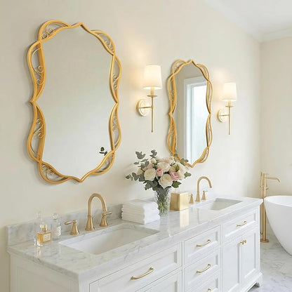 Besdomus Antique Gold Bathroom Mirror: 24"x36" Scalloped Modern Large Bathroom Vanity Mirrors for Over Sink - Farmhouse Decorative Vertical or Horizontal Hanging for Bathroom/Fireplace/Hallway