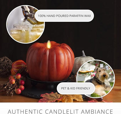 Luminara - Flameless Halloween LED Candle Battery Operated Moving Flame - Antique Orange Pumpkin - Pack of 1-5 x 4.5 - Unscented Indoor Use