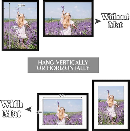 Golden State Art, Gallery Wall Frame Set of 6 - Black 5x7 Aluminum Photo Frames with Mat for 4x6 Pictures - 5 x 7 inch Metal Frame with Real Glass Cover - Elegant Home or Office Decor