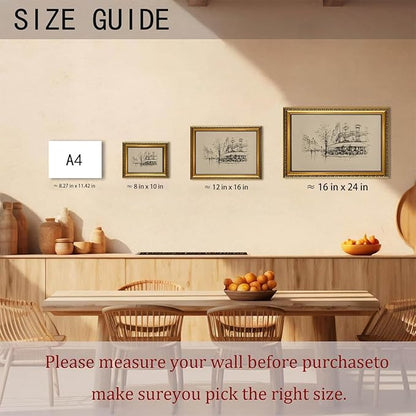 WZGZXU Vintage Gold Framed Wall Art Autumn Paris Cafe Wall Decor French Bistro Canvas Art Paintings Street Sketch Picture Antique Drawing Artwork For Dining Room Kitchen 8x10in