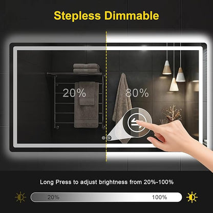 LED Bathroom Mirror with Lights - Anti-Fog, Dimmable, Backlit+Frontlit, 3 Color Light - 50"x30" Lighted Vanity Mirrors for Wall, Shatterproof Tempered Glass, Memory Function