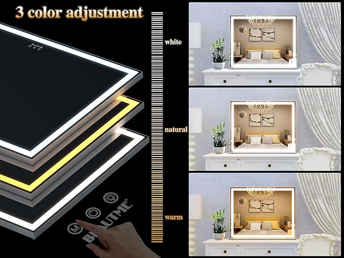 ANYHI Vanity Mirror with Lights, 28.3"x22.1" Tabletop Vanity Mirror with Lights and Stand, 3 Color Modes, 10X Magnification, Smart Touch Control, Wall Mount/Desk Mirror for Bedroom Makeup Room, Silver